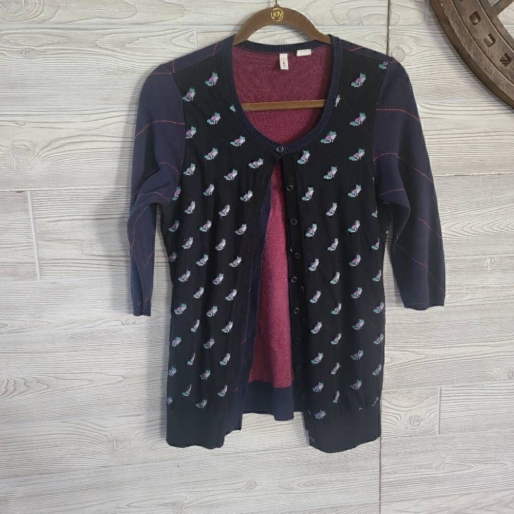 Moth Anthropologie Double Layer Cardigan Women's SZ S Fox Sweater